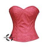 Red Floral Texture Leather Gothic Overbust Corset Christmas Costume, Women Overbust Waist Trainer Authentic Steel Boned Sexy Corset top